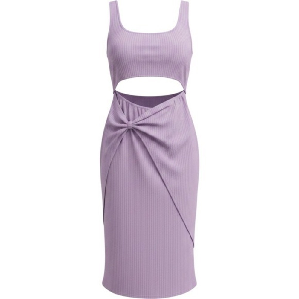 Derek Heart Midi Dress Women 1X Lavender NEW Ribbed Cutout Knot Front Tulip Hem